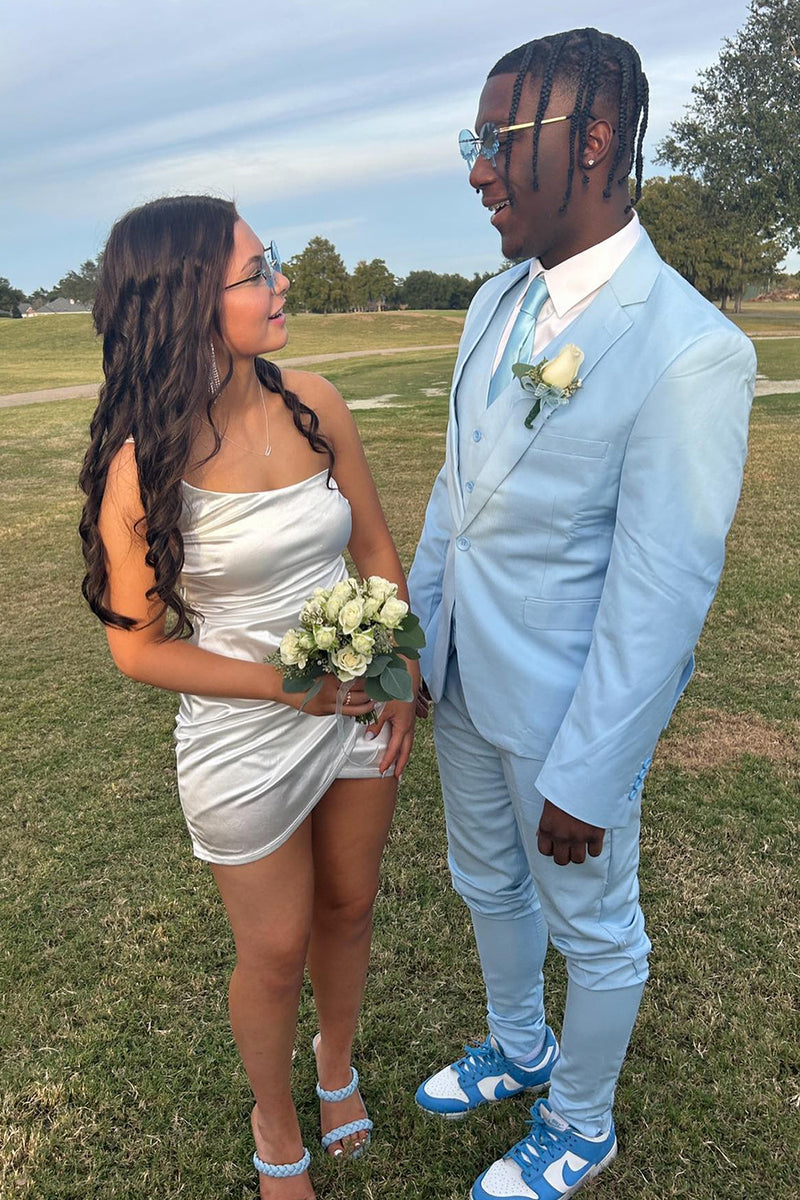 Load image into Gallery viewer, 2 Pieces Light Blue Notched Lapel One Button Men's Wedding Suit