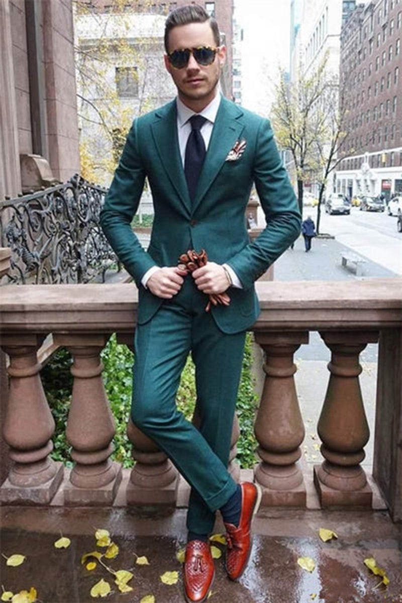 Load image into Gallery viewer, Dark Green Notched Lapel 2 Piece Men's Formal Suits with One Button