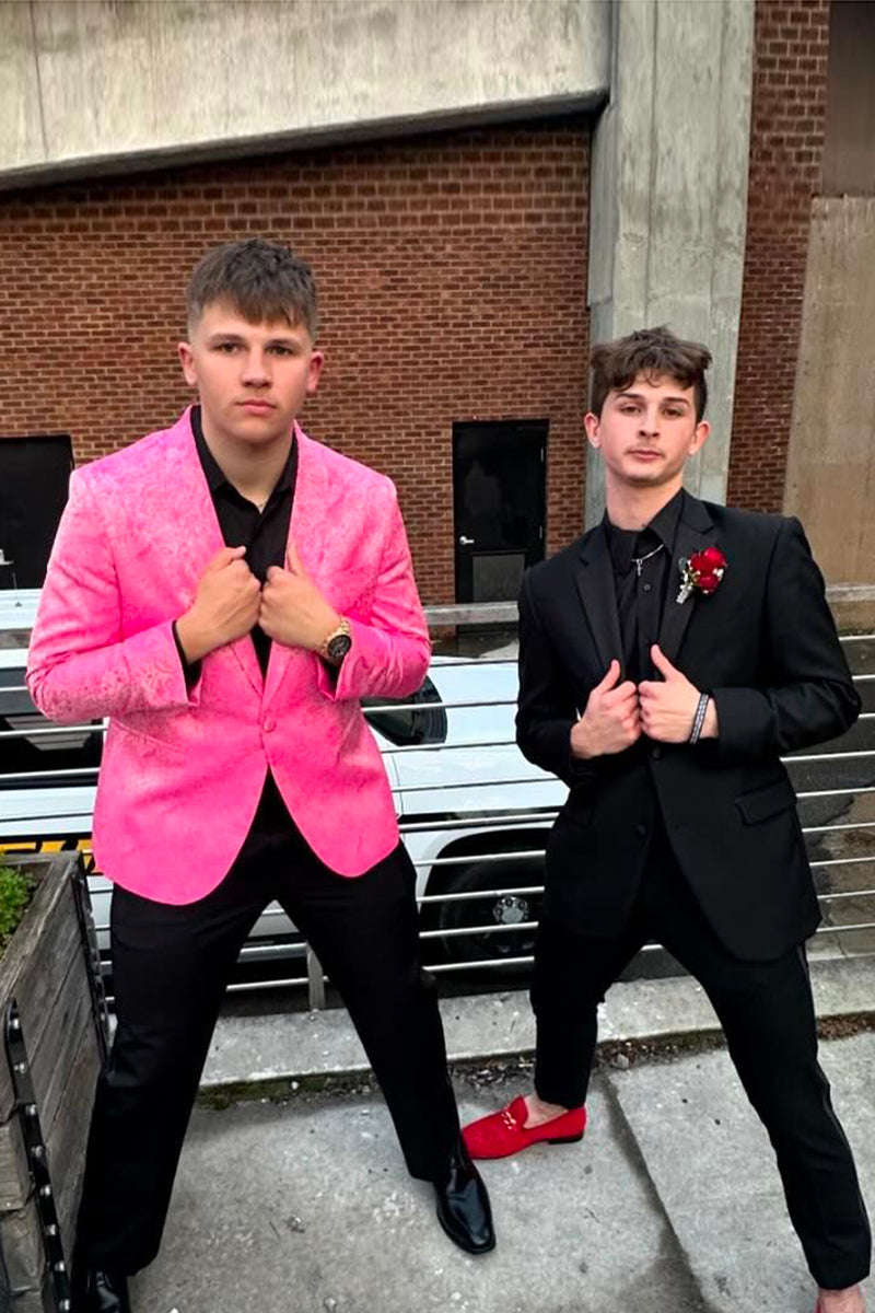 Load image into Gallery viewer, Shawl Lapel Pink Jacquard 2-Piece Prom Suits with One Button