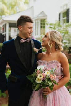 Dark Blue Shawl Lapel One Button 2-Piece Men's Prom Suits with Flower