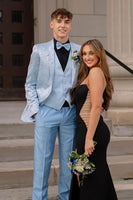 Load image into Gallery viewer, Shawl Lapel Light Blue Jacquard 3-Piece Men's Prom Suits