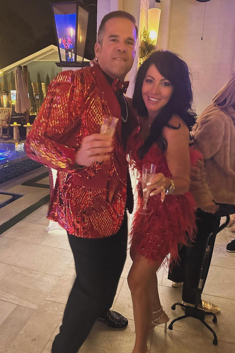 Load image into Gallery viewer, Sparkly Red Shawl Lapel 2-Piece Prom Suits