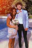 Load image into Gallery viewer, Shawl Lapel One Button Light Blue Jacquard 2-Piece Men's Prom Suits