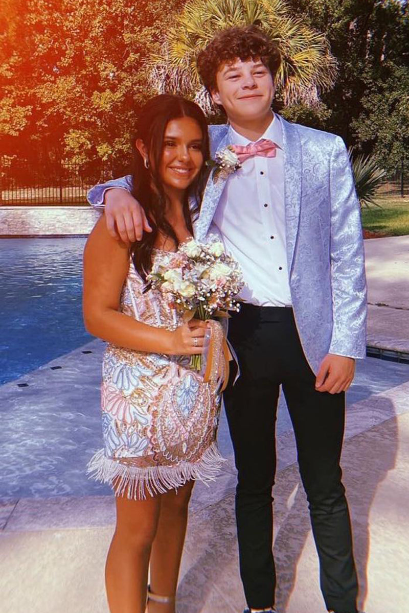 Load image into Gallery viewer, Shawl Lapel One Button Light Blue Jacquard 2-Piece Men's Prom Suits