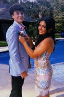 Load image into Gallery viewer, Shawl Lapel One Button Light Blue Jacquard 2-Piece Men's Prom Suits