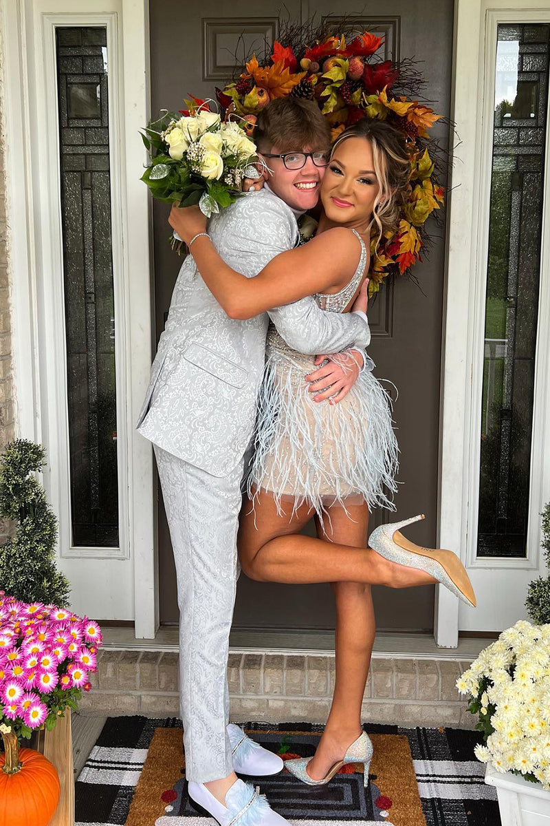 Load image into Gallery viewer, Notched Lapel White Jacquard One Button 2-Piece Men's Prom Suits