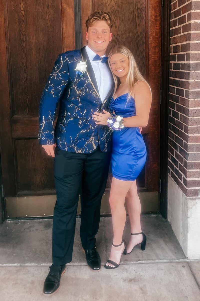 Load image into Gallery viewer, Shawl Lapel Dark Navy Gold Parttern 2 Pieces Men's Prom Suits