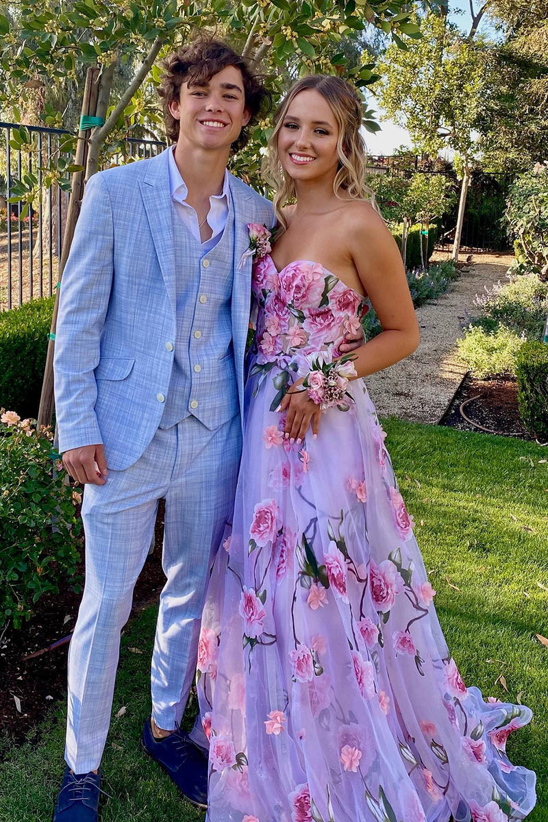 Load image into Gallery viewer, Pinstripe Light Blue Peak Lapel Single Breasted 3 Piece Men's Prom Suits