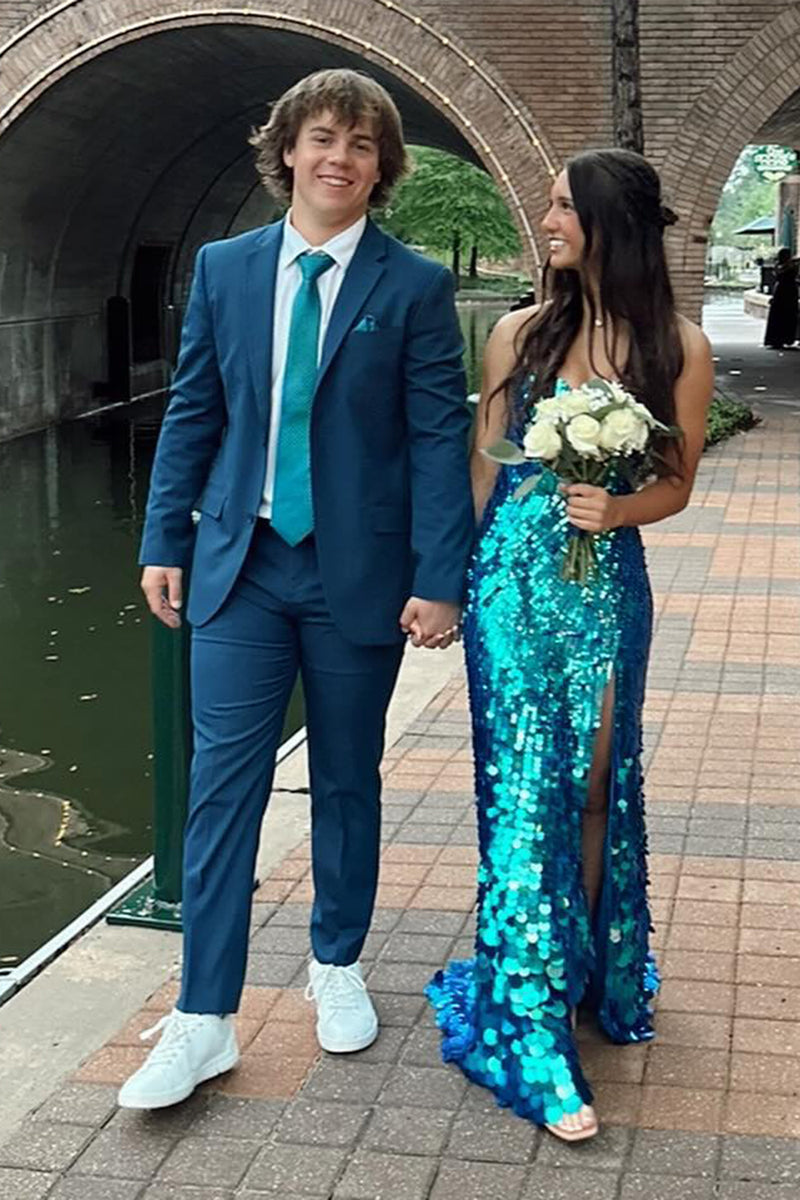 Load image into Gallery viewer, Dark Navy Notched Lapel One Button 2-Piece Men's Prom Suits with Pockets