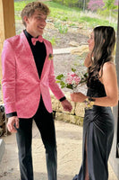 Load image into Gallery viewer, Shawl Lapel Light Pink Print One Button 2-Piece Men's Prom Suits