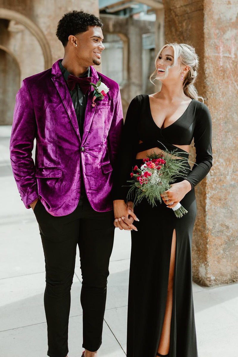 Load image into Gallery viewer, Notched Lapel Purple One Button 2 Piece Men's Prom Suits
