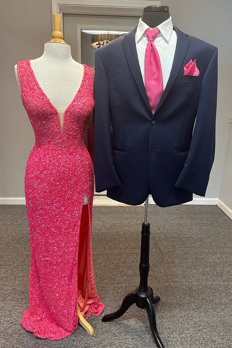 Load image into Gallery viewer, Navy Notched Lapel One Button Men's Prom Blazer