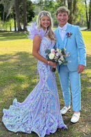 Load image into Gallery viewer, Notched Lapel Light Blue One Button 3 Piece Prom Suits for Men