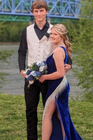 Load image into Gallery viewer, White Jacquard Vest and Black Pants 2 Pieces Men Set