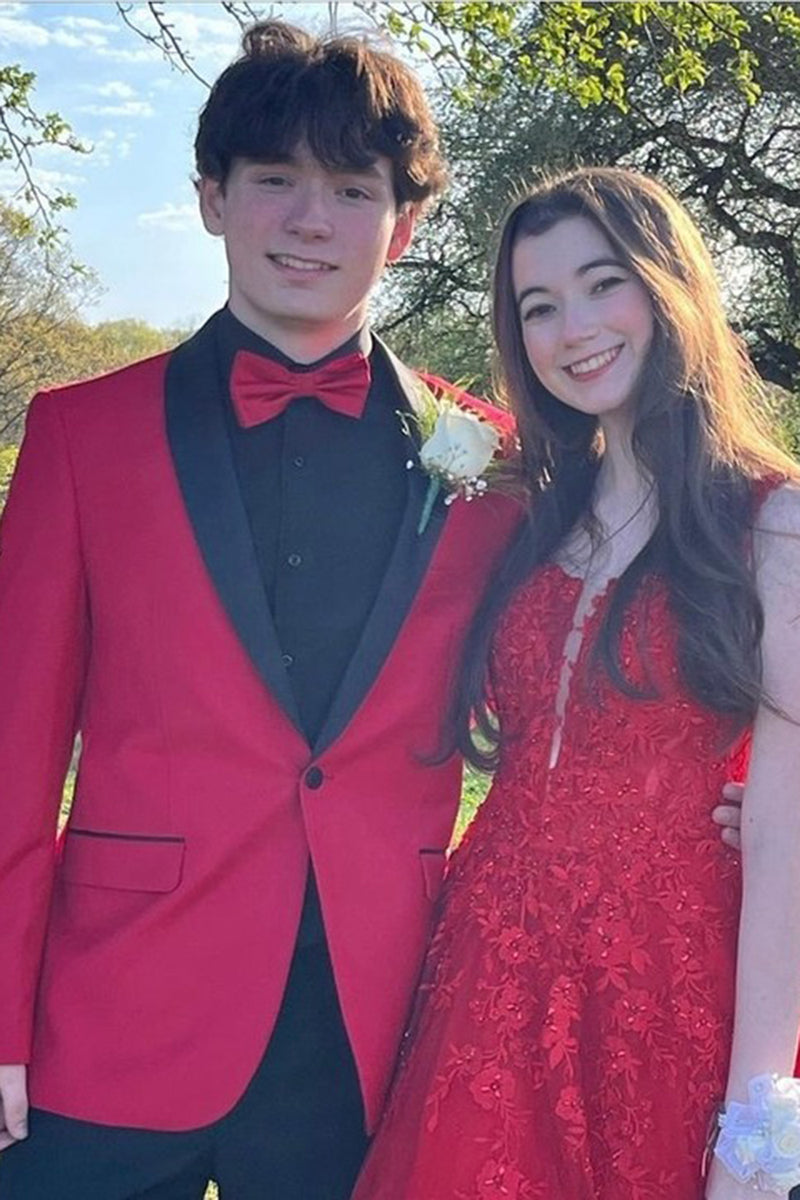 Load image into Gallery viewer, Red Shawl Lapel One Button 2 Pieces Men's Prom Suits