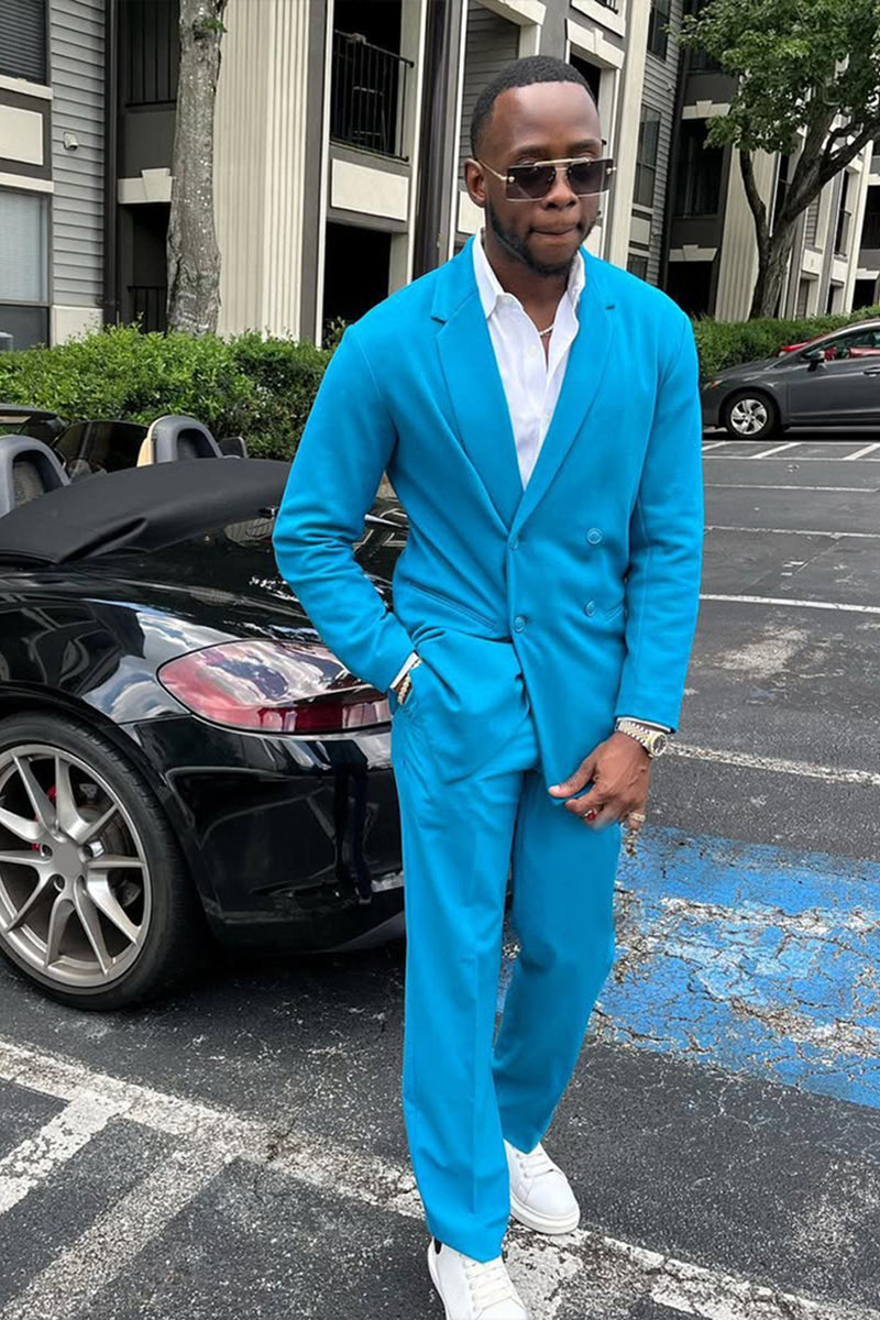 Load image into Gallery viewer, Blue Notched Lapel 2 Pieces Slim Fit Men's Prom Suits