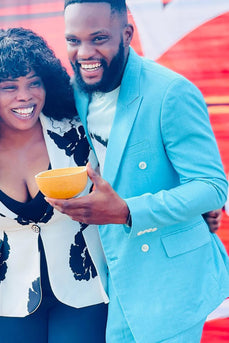 Sky Blue Peaked Lapel 2 Pieces Slim Fit Men's Prom Suits