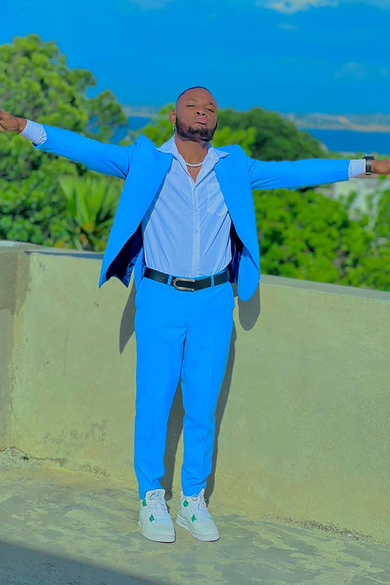 Load image into Gallery viewer, Shawl Lapel 2 Pieces Slim Fit Blue Men's Prom Suits