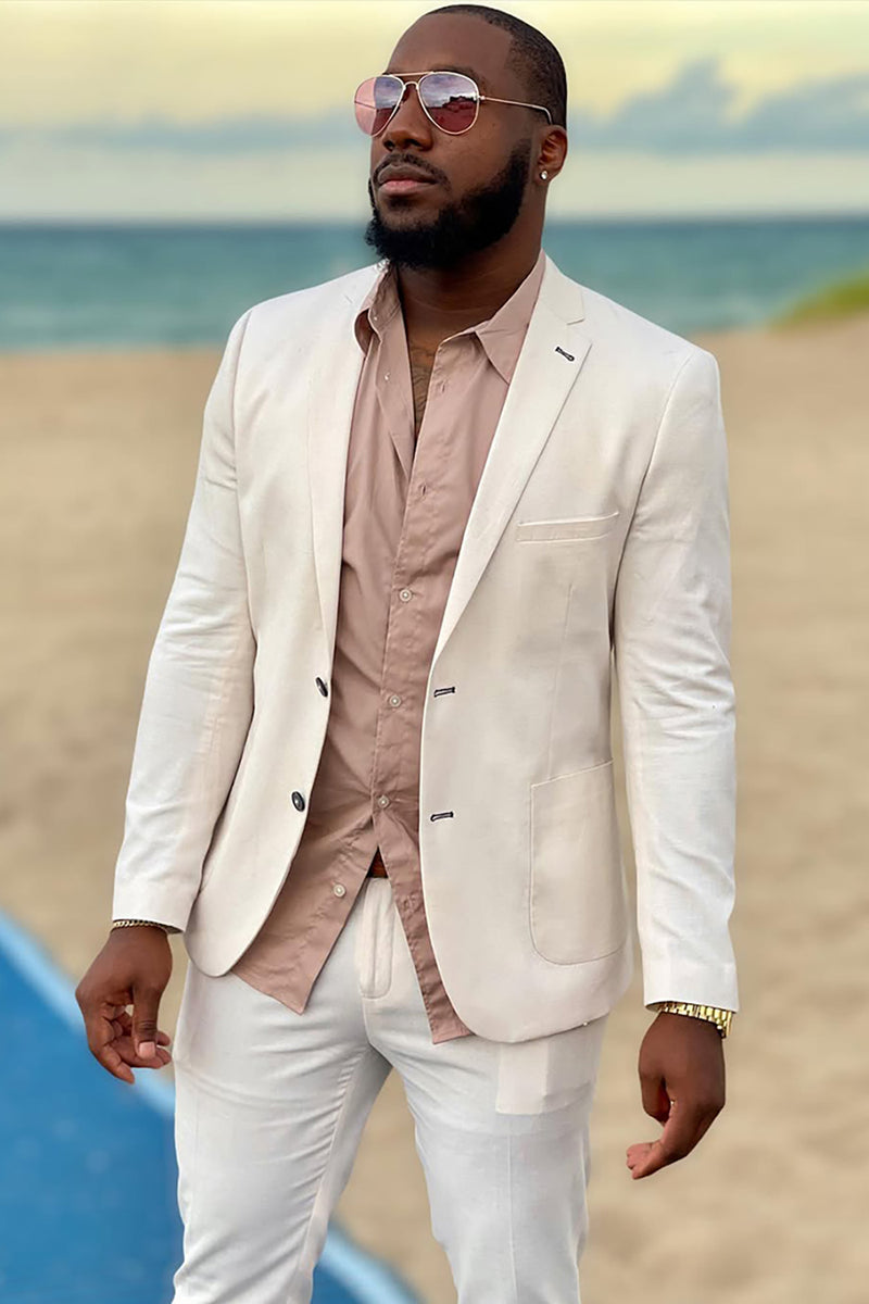 Load image into Gallery viewer, Ivory 2 Pieces Notched Lapel Slim Fit Men's Formal Suits