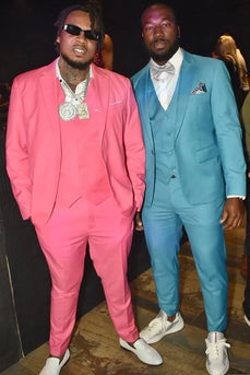 Blue Notched Lapel 3 Pieces Slim Fit Men's Prom Suits