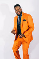 Load image into Gallery viewer, Notched Lapel Orange 3 Pieces Men's Prom Suits