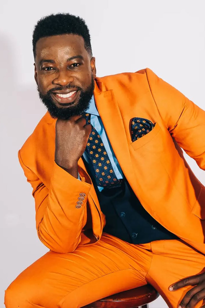 Load image into Gallery viewer, Notched Lapel Orange 3 Pieces Men's Prom Suits