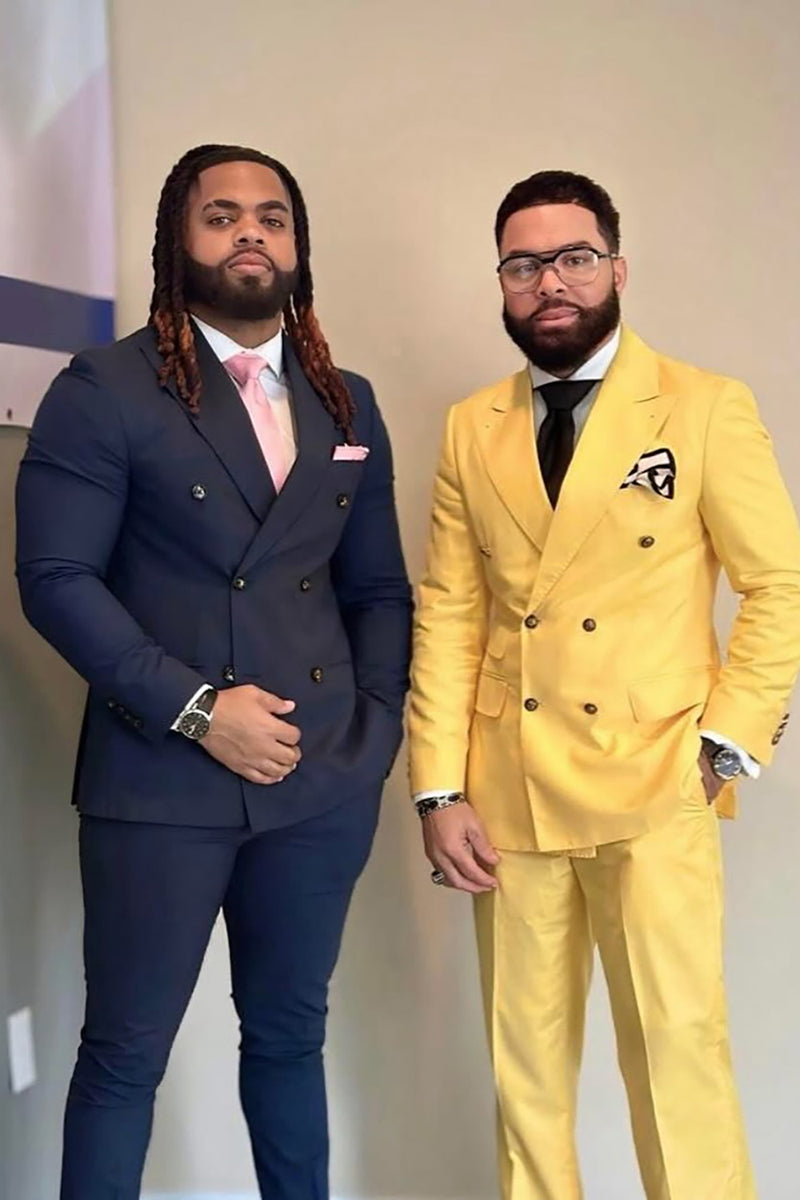 Load image into Gallery viewer, Yellow Peaked Lapel 2 Pieces Slim Fit Men's Prom Suits