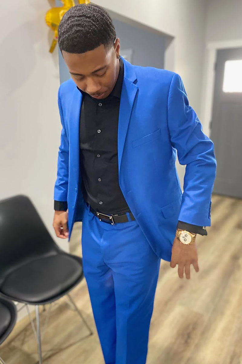 Load image into Gallery viewer, Blue 2 Pieces Slim Fit Notched Lapel Men's Prom Suits