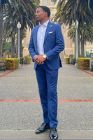 Load image into Gallery viewer, Striped Notched Lapel 2 Pieces Blue Men's Prom Suits