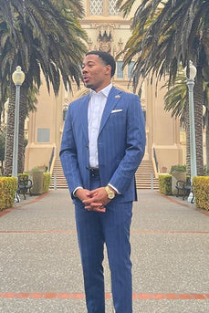 Striped Notched Lapel 2 Pieces Blue Men's Prom Suits