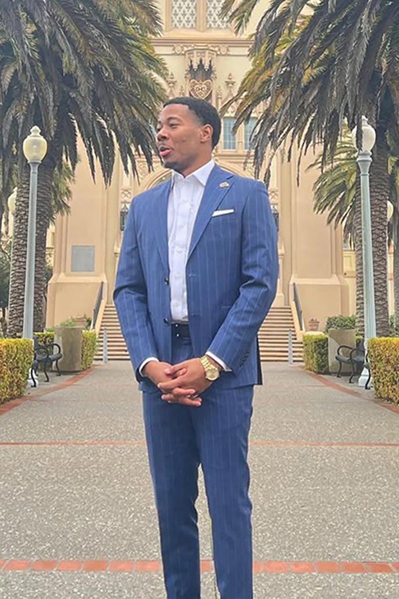 Load image into Gallery viewer, Striped Notched Lapel 2 Pieces Blue Men's Prom Suits