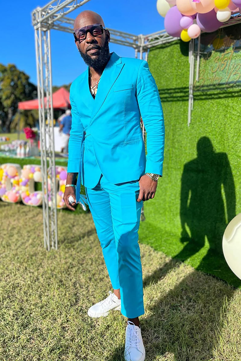 Load image into Gallery viewer, Peaked Lapel 2 Pieces Slim Fit Blue Men's Prom Suits