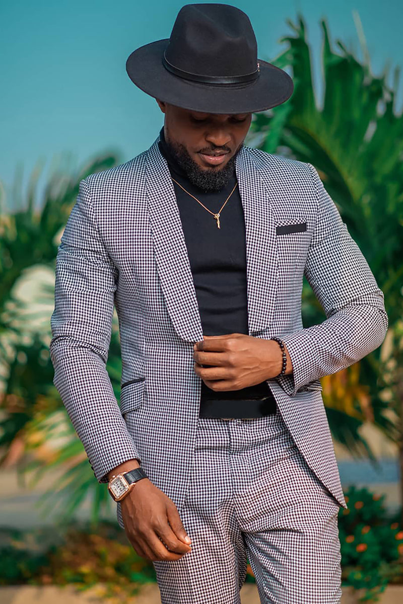 Load image into Gallery viewer, Grey 2 Pieces Striped Slim Fit Shawl Lapel Men's Prom Suits