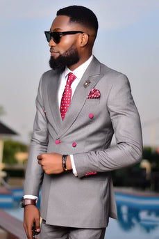 Grey 2 Pieces Slim Fit Peaked Lapel Men's Prom Suits