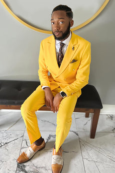 Yellow 2 Pieces Slim Fit Peaked Lapel Men's Prom Suits