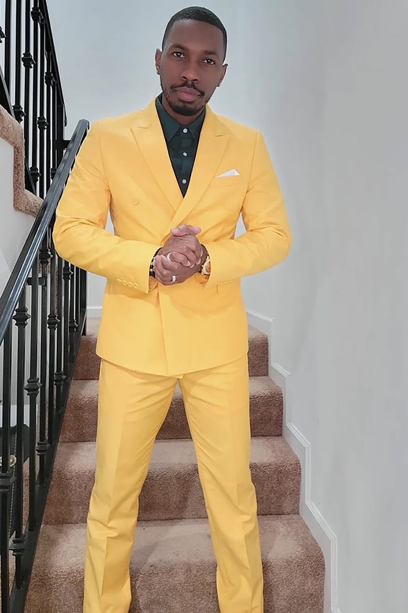 Load image into Gallery viewer, Peaked Lapel Yellow 2 Pieces Men's Prom Suits