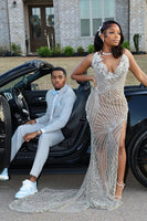 Load image into Gallery viewer, Notched Lapel 2 Pieces Light Grey Men's Prom Suits