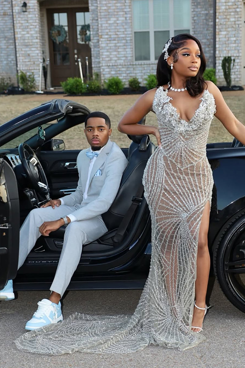 Load image into Gallery viewer, Notched Lapel 2 Pieces Light Grey Men's Prom Suits