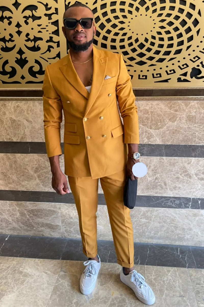 Load image into Gallery viewer, Yellow Peaked Lapel 2 Pieces Men's Prom Suits