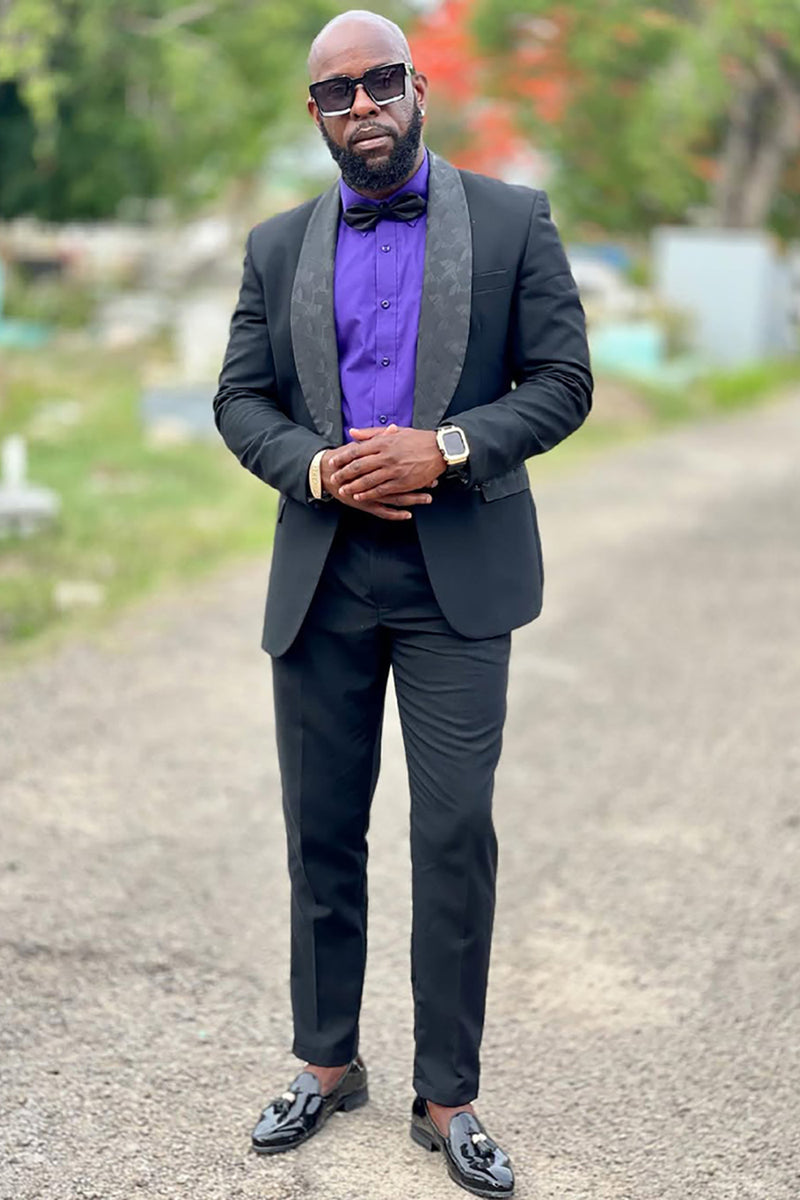 Load image into Gallery viewer, Black 2 Pieces Shawl Lapel Men's Prom Suits