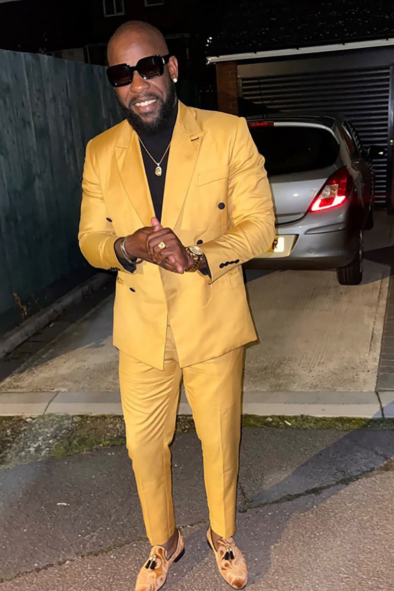 Load image into Gallery viewer, Yellow Peaked Lapel 2 Pieces Prom Suits