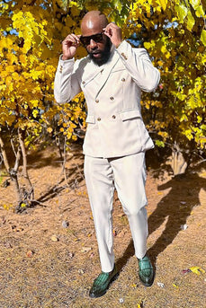 Ivory 2 Pieces Peaked Lapel Slim Fit Men's Formal Suits