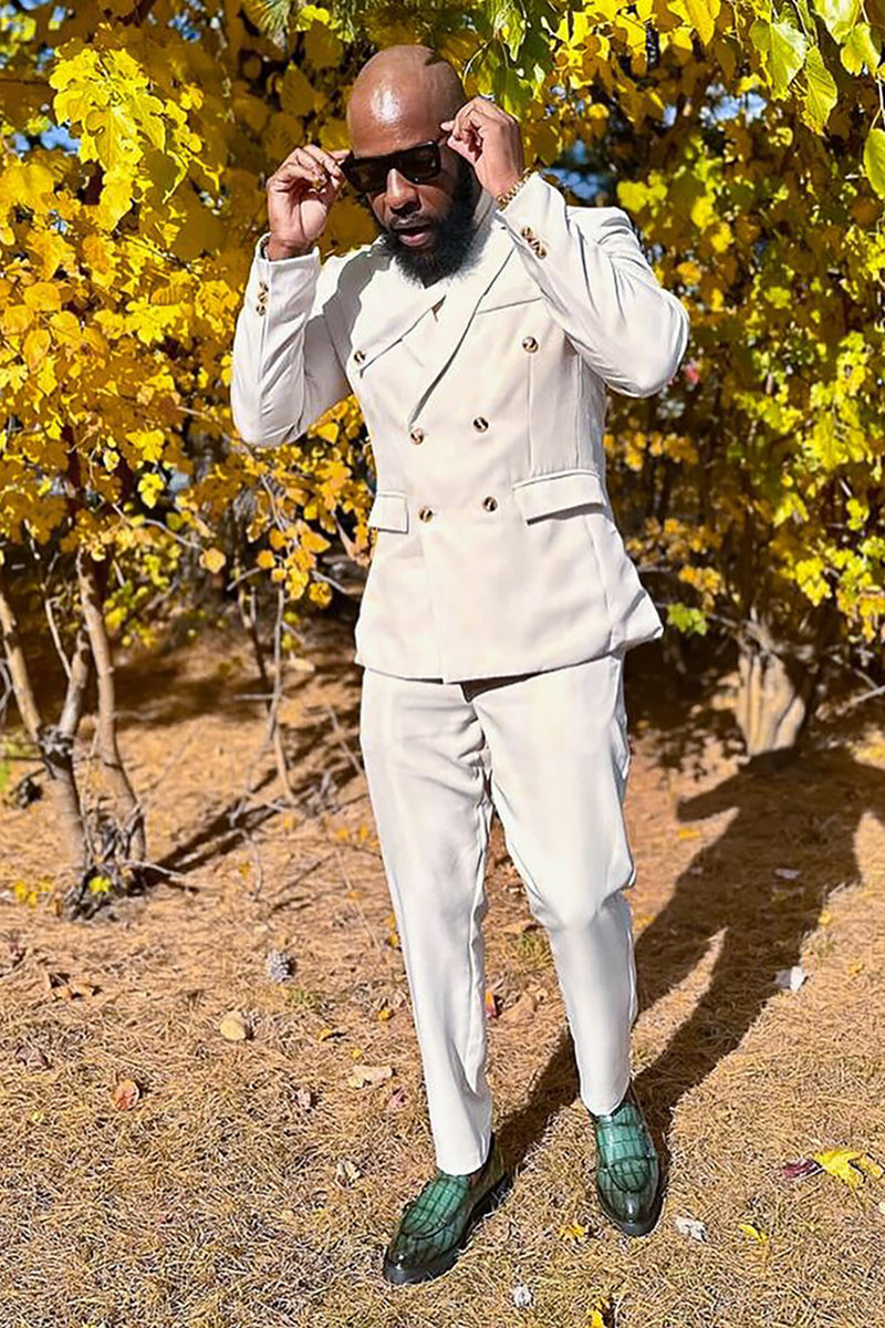 Load image into Gallery viewer, Ivory 2 Pieces Peaked Lapel Slim Fit Men's Formal Suits