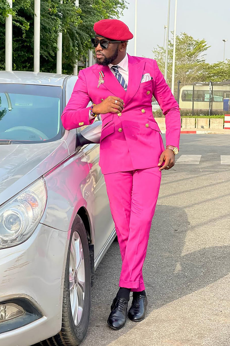 Load image into Gallery viewer, Peaked Lapel 2 Pieces Fuchsia Men's Prom Suits