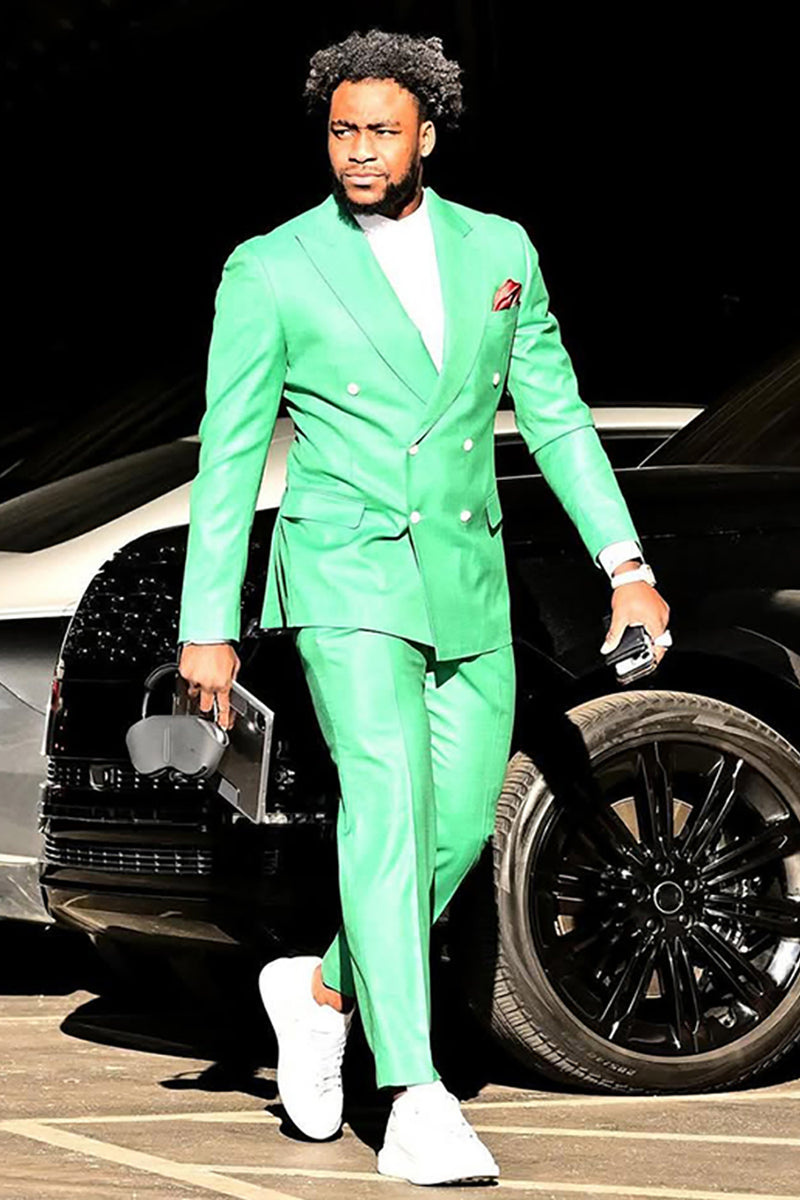 Load image into Gallery viewer, Light Green Peaked Lapel 2 Pieces Men's Prom Suits