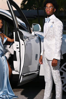 Jacquard Peaked Lapel 2 Pieces White Men's Prom Suits