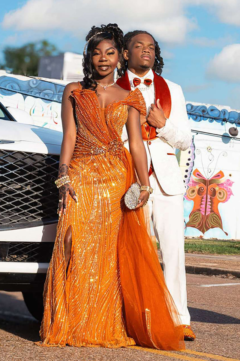 Load image into Gallery viewer, Shawl Lapel Jacquard 2 Pieces White Satin Prom Suits