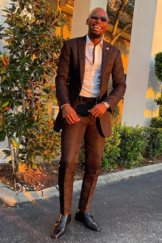 Jacquard Peaked Lapel Black 2 Pieces Men's Prom Suits