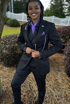 Jacquard Black 2 Pieces Peaked Lapel Men's Prom Suits