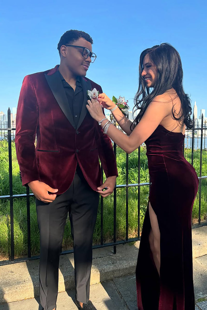 Load image into Gallery viewer, Burgundy 2 Pieces Peaked Lapel Men's Prom Suits